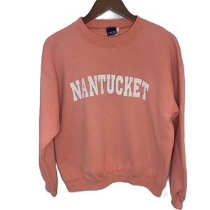Vintage Nantucket Women’s Sweatshirt Large Peach/Pink Spellout Poly Cotton